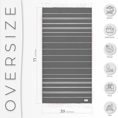 Ossano Turkish Beach Towel Quick Dry & Soft Oversized (39" x 71") - Compact, Versatile and Functional as Beach and Travel Blanket, Travel, Camping, Cruise and Gym Towel - Grey - color: Grey