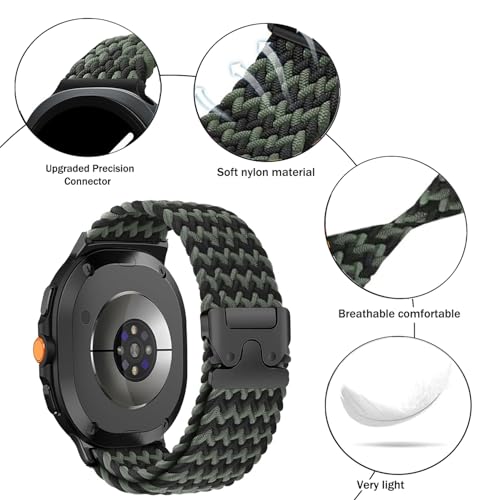 Nylon Braided band Compatible with Samsung Galaxy Watch 8 40mm 44mm, Elastic Band for Galaxy Watch 8 Classic 46mm - color: Dark Green