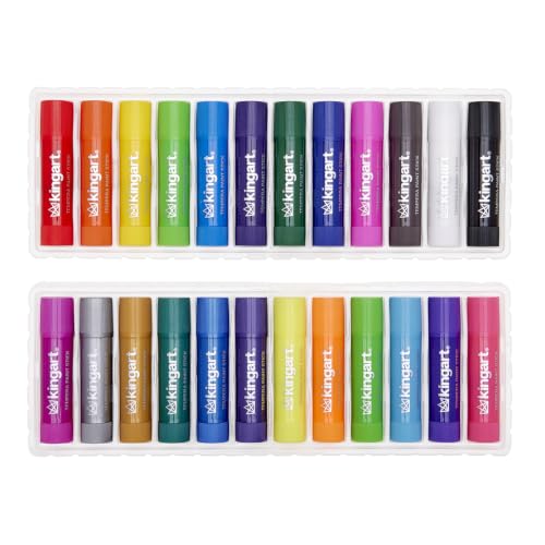 KINGART Tempera Paint Sticks – 24 Metallic & Neon Colors – Quick-Drying, Washable, Solid Paint Crayons – Mess-Free Multi-Surface Medium for Paper, Wood, Canvas, & Glass