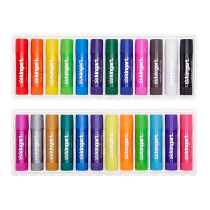 KINGART Tempera Paint Sticks – 24 Metallic & Neon Colors – Quick-Drying, Washable, Solid Paint Crayons – Mess-Free Multi-Surface Medium for Paper, Wood, Canvas, & Glass
