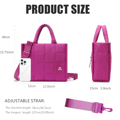 Quilted Crossbody Bags for Women,Puffer Weekender Overnight Bag,Purse Handbag Organizer,Small Tote Bags Shoulder Bag - color: Rose Red