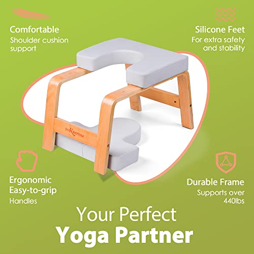 BODY RHYTHM Yoga Headstand Bench, Yoga Inversion Chair, Headstand Trainer for Relieve Stress, Improve Sleep & Digestion and Strength Training, Ideal for Home Workout, Fitness and Gym - color: Classic White