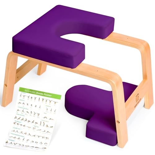 Yoga Headstand Bench, Stand Yoga Chair for Balance Training, Core Strength Building, Upside Down Chair for Relaxation, Handstand Trainer Inversion Chair for Home Gym (Wood Purple) - color: Wood Purple