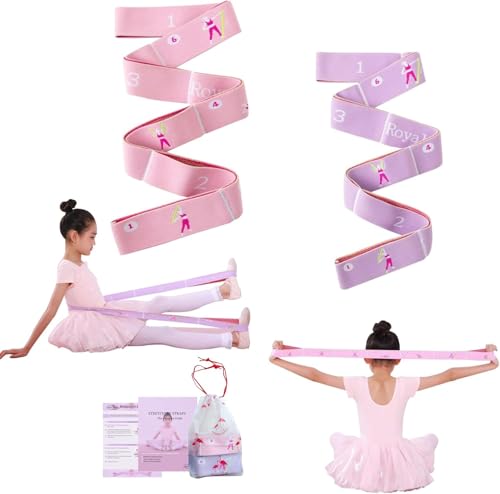 Stretch Strap with Loops – 2 PCS Multi-Loop Yoga & Physical Therapy Stretching Band, Cotton Flexibility Strap for Exercise & Ballet, Pink & Purple 8 Loops