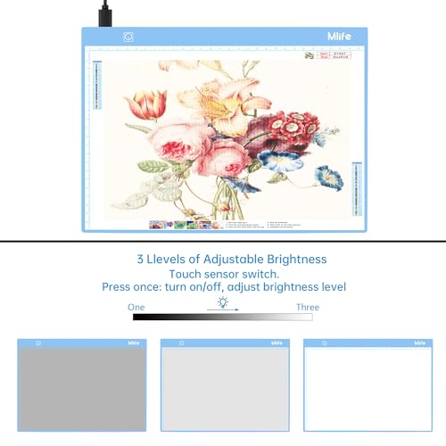 Mlife Diamond Art Painting Storage Boxes,1 Diamond Painting A4 Light Box Tracing Light Board with 3 Brightness, 80 Slots Bead Storage with 5D Diamond Art Accessories and Tools Kit（Blue） - color: blue
