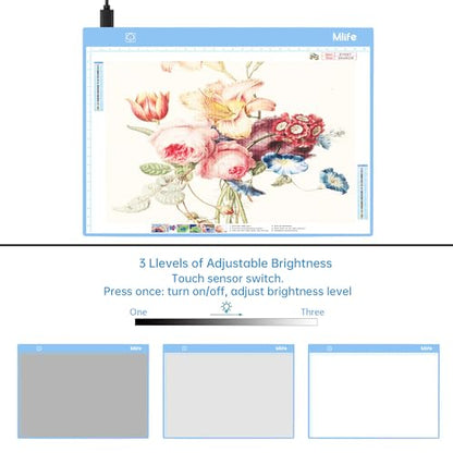 Mlife Diamond Art Painting Storage Boxes,1 Diamond Painting A4 Light Box Tracing Light Board with 3 Brightness, 80 Slots Bead Storage with 5D Diamond Art Accessories and Tools Kit（Blue） - color: blue