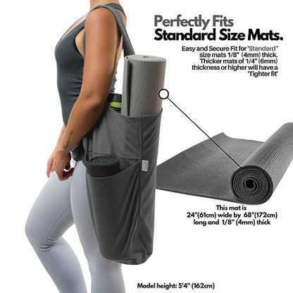 Yogiii Yoga Mat Bag | The ORIGINAL YogiiiTote | Yoga Mat Carrier Tote Sling w/Large Side Pocket & Zipper Pocket | Fits Most Size Mats - color: Ash Gray