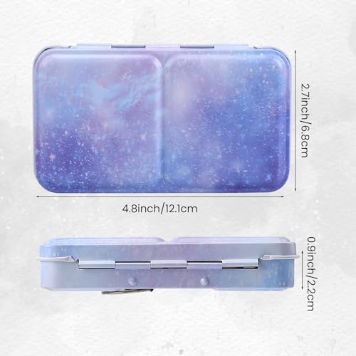 Metal Watercolor Palette - Empty with 14 Half Pans - Travel Palette for Gouache, Watercolor, Acrylic Painting - Purple - style: Galaxy