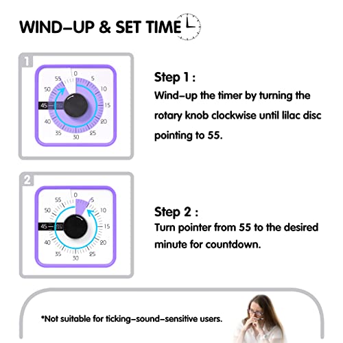 TWENTY5 SEVEN Countdown Timer 7.5 inch; 60 Minute 1 Hour Visual Timer – Classroom Teaching Tool Office Meeting, Mechanical Countdown Clock for Kids Exam Time Management Magnetic, Purple - color: Purple