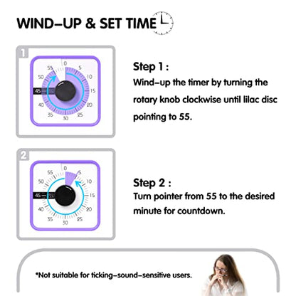 TWENTY5 SEVEN Countdown Timer 7.5 inch; 60 Minute 1 Hour Visual Timer – Classroom Teaching Tool Office Meeting, Mechanical Countdown Clock for Kids Exam Time Management Magnetic, Purple - color: Purple