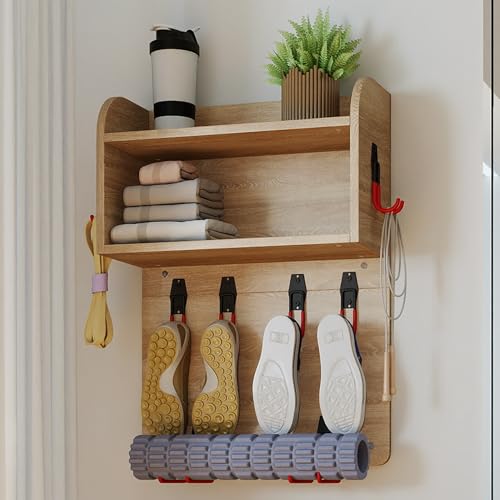 Wall Mount Yoga Mat Holder,Home Gym Organizer,Natural Oak | Robust Metal Wall Mount Yoga Mat Storage, Space-Saving Fitness Equipment Rack for Home and Garage Gym Organization - color: Natural Oak
