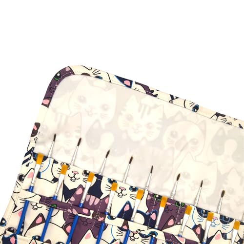 Funny live Paint Brush Holder Art Supplies, Artist Brush Holder & Storage Organizer Roll-Up Case Bag, Protect Acrylic Oil Watercolor Paintbrushes (Kitten 20 Slot Pockets) - color: Kitten 20 Slot Pockets