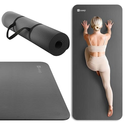 KEEP Extra Thick NBR Yoga Mat for Women & Men, 10mm Thick, 72”x32” Large Exercise Mat with Non-Slip Workout Mat for Yoga, Pilates, Stretching, Meditation – Wide & Cushioned Fitness Mat - color: Grey