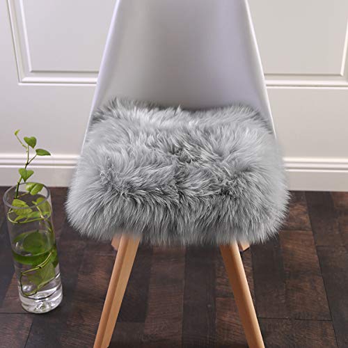 Softlife Grey Faux Fur Sheepskin Chair Cover Seat Cushion Pad Super Soft Area Rugs for Living Bedroom Sofa Dorm (1.6ft x 1.6ft) - color: Grey
