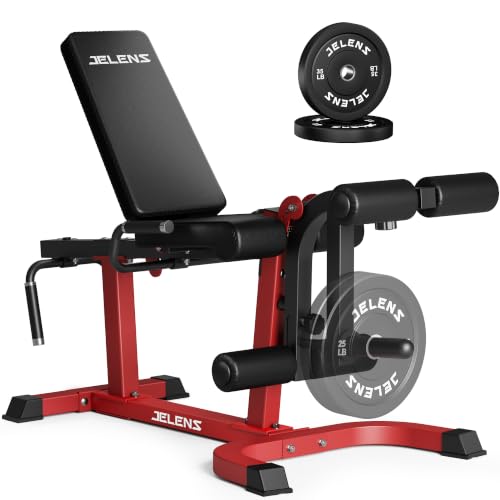JELENS J10 Leg Extension and Curl Machine, Adjustable Leg Curl Machine for Home Gym, Seated Leg Extension and Lying Curl Machine for Lower Body Workouts - color: Red, size: 70LB Black Weight Package