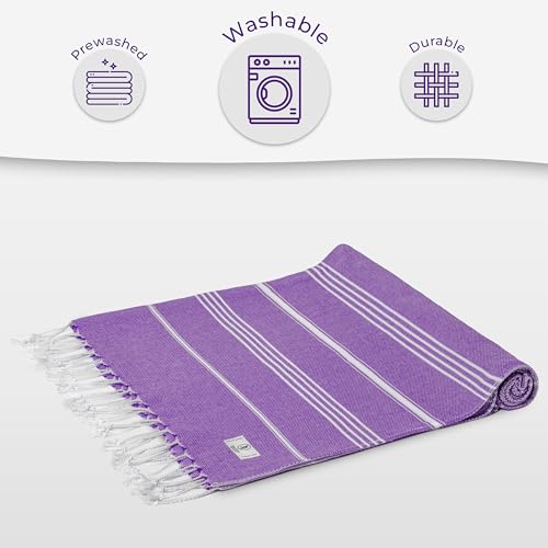 Ossano Turkish Beach Towel Soft & Compact Oversized (39" x 71") - Quick Dry, Versatile and Functional as Travel and Picnic Blanket, Pool and Bath Towel/Yoga Mat - Dark Lilac - color: Dark Lilac