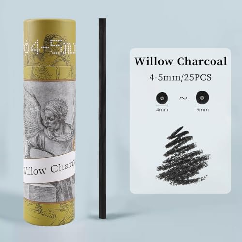 Willow Charcoal Sticks, Natural Willow Charcoal for Professionals, Students, and Hobbyists, Great for Drawing, Sketching, and Shading, Approx. 4-5mm Dia, 25 Sticks - style: 4-5mm