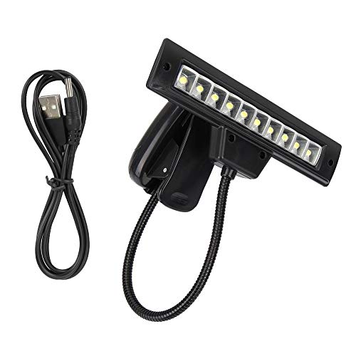 Music Stand Light, Clip on LED Lamp with 10 Bright LEDs, 360° Adjustable Gooseneck, USB or Battery Powered for Piano, Sheet Music, Desk, Travel