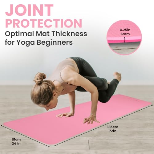 Pink Yoga Mat Bundle – Thick TPE Yoga Mat with Yoga Carry Stretch Strap & Lavender Weighted Eye Pillow – Lightweight, Sustainable & Biodegradable Yoga Kit for Relaxation, Meditation & Savasana