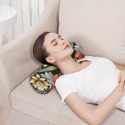 Boho Water Lily Flower Black Neck Roll Pillow Bolster Round Health Memory Foam Long Cervical Cylinder Pillows with Removable Washable Cover for Body Bed Legs Back Yoga - color: Boho Water Lily Flower Black