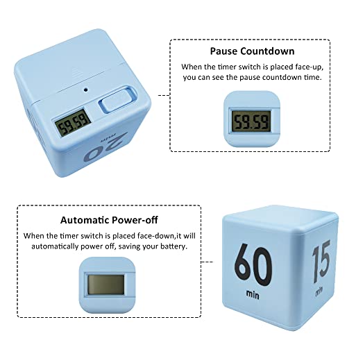 Feilifan Cube Timer, Gravity Sensor flip Timer, 15 20 30 60 Minutes Preset - color: 15-20-30-60min,blue