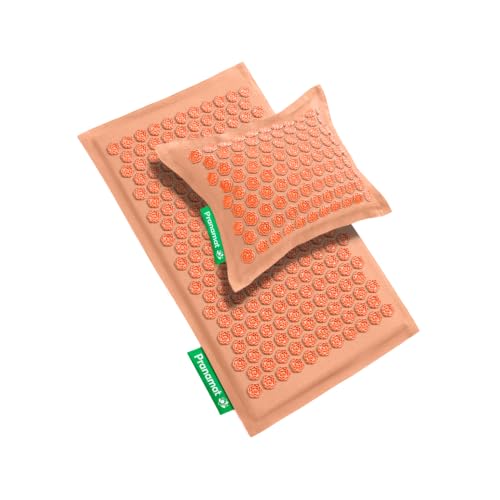 Pranamat Acupressure Large Mat and Pillow Set, Premium Acupressure Therapy for Pain Relief and Relaxation, Handcrafted in Europe with Sustainable and Natural Materials (Peach) - color: Peach