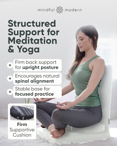Mindful Modern Folding Pro Meditation Chair - Adjustable Meditation Seat with Back Support and Half Moon Buckwheat Meditation Cushion - Comfortable Mindfulness Living Room Floor Chair - color: Classic White