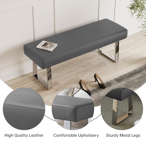 JIEXI 55" Upholstered Bedroom End Kitchen Bench with Sturdy Chrome Legs | PU Leather Padded Seat, Sturdy Thick Metal Legs, Space Efficient for Entryway Kitchen Dining Room Bedroom Window - color: Grey, size: 55 IN