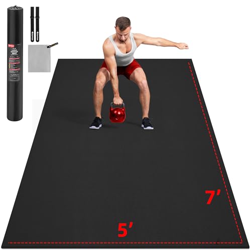 GymCope Extra Large Exercise Mat 10'x6'/9'x6'/8'x6'/7'x5'/6'x4' (8mm) - color: 7'x5'x8mm-Black