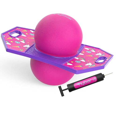 Flybar LED Pogo Trick Ball for Kids Balance Bounce Board w/Anti-Slip Deck - color: Unicorn