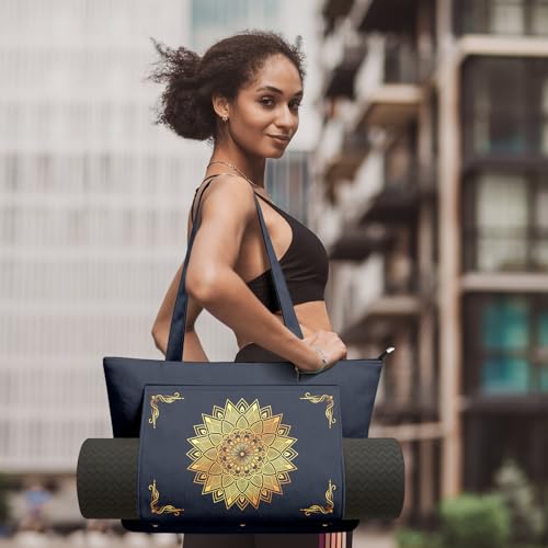 Yoga Bag for Women, Large Canvas Yoga Mat Tote Bag with Yoga Mat Carrier | Large Mat Pocket Fitness Tote for Pilates, Gym, Travel, Office & Beach - color: Blue Mandala-2