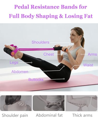 Pedal Resistance Bands with Handles for Home Work Out - color: Pink