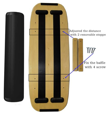 Balance Board Surf Trainer with Adjustable Stoppers - 2 Different Distance Options Balance Board for Surfing, Snowboarding, Skiing, Skateboarding, 300lbs Capacity - color: check