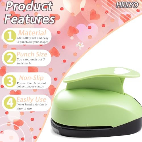 Heart Punches for Paper Crafts, 3 inch Heart Shape Hole Punch for Scrapbook | Large Heart Punch, Heart Paper Punch, Hearts Hole Puncher for Paper Crafts, Cardstock, Classroom DIY Projects, Journal - style: Heart Punch
