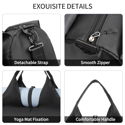 Handbag for Women Yoga Bag Large Capacity Yoga Pad Buckle with Shoe Compartment Water Bottle Sports Gym Bag Travel - color: C02-2 Black