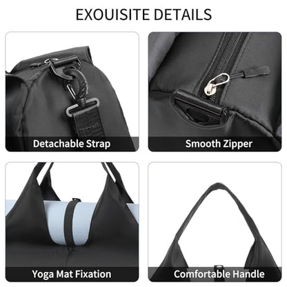 Handbag for Women Yoga Bag Large Capacity Yoga Pad Buckle with Shoe Compartment Water Bottle Sports Gym Bag Travel - color: C02-2 Black