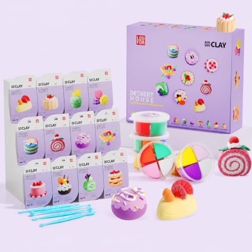 Air Dry Clay Kit -12 Desserts Modeling Clay for Kids Arts and Crafts | Ultra Light & Soft,Safe & Non-Toxic,No-Sticky & Crack,DIY Molding Clay with Sculpting Tools,Party Favors Gifts for Girls Boys - color: #06Purple- Dessert House