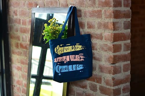 Ecoright Aesthetic Canvas Tote Bag for Women Large Zipper Tote Bags with Pocket, Womens Tote Bag for Yoga, Work, Beach - color: Good Vibes