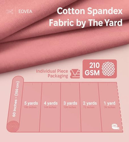 EOVEA - Cotton Spandex Fabric by The Yard - 4 Way Stretch Jersey Knit - Spandex & Cotton T-Shirt Fabric - Lightweight, Breathable - 60" Wide Roll| 10 oz(Dusty Pink, 1 Yard) - color: Dusty Pink, size: 1 Yard