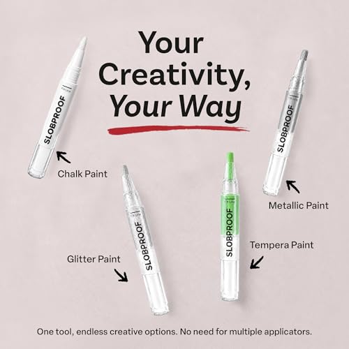 Slobproof Paint It! Decorating Pen, Refillable Paint Pens, Pack of 5 | Mess-Free Arts and Crafts Tool for All Ages - Wider Barrel Holds 2X More Paint - Fill with Chalk, Glitter, Metallic Paints - size: 5 Count (Pack of 1)
