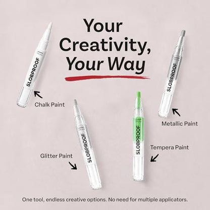 Slobproof Paint It! Decorating Pen, Refillable Paint Pens, Pack of 5 | Mess-Free Arts and Crafts Tool for All Ages - Wider Barrel Holds 2X More Paint - Fill with Chalk, Glitter, Metallic Paints - size: 5 Count (Pack of 1)