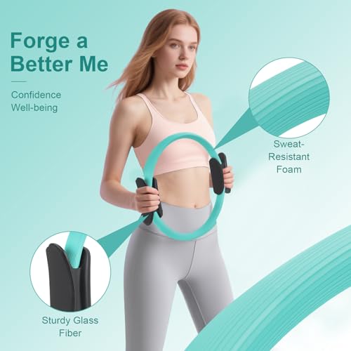 Pilates Kit, Home Pilates Equipment Set with Pilates Ring, Pilates Ball and 5 Resistance Bands, Core Strength Training Workout Kit for Flexibility & Muscle Toning - color: Lake Blue