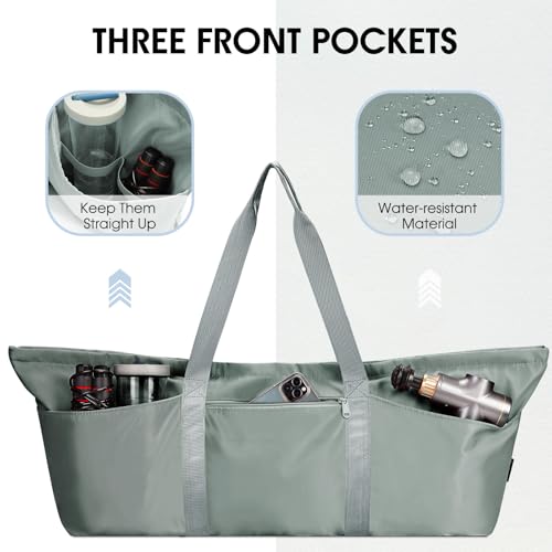 sportsnew Large Yoga Mat Bag Trolley Sleeve Gym Carrier Shoe Bag Wet Pocket | water-resistant fabric, large capacity,wide full-zip opening,separate shoe bag,2 yoga mat holder straps,multi-pocket storage - color: Greenish Grey