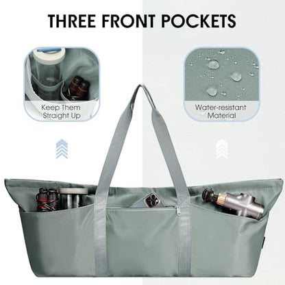 sportsnew Large Yoga Mat Bag Trolley Sleeve Gym Carrier Shoe Bag Wet Pocket | water-resistant fabric, large capacity,wide full-zip opening,separate shoe bag,2 yoga mat holder straps,multi-pocket storage - color: Greenish Grey