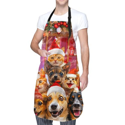 Giwawa Unisex Adult Apron Waterproof Stain Resistant Kitchen Cooking Apron with 2 Pockets for BBQ Grill Painting - color: Christmas Animal