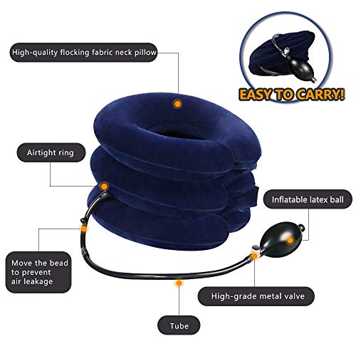 Cervical Neck Traction Device for Instant Neck Pain Relief - Inflatable & Adjustable Neck Stretcher Neck Support Brace, Best Neck Traction Pillow for Home Use Neck Decompression (Blue) - color: Blue