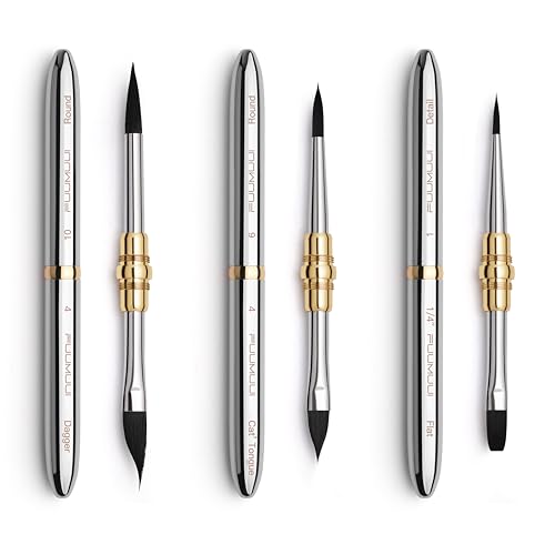 Fuumuui 3pcs Dual-Tip Travel Watercolor Brushes with 6 Versatile Tip Styles, Premium Synthetic Squirrel Hair Travel Paint Brush Set for Plein Air Painting - Watercolor Acrylic Gouache Ink - color: Silver