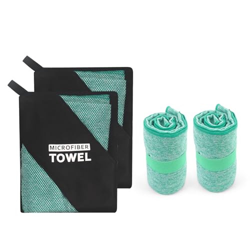 2 Pack Camping Towels for Face Hand Quick Dry Microfiber Travel Beach Hiking Backpacking Swimming Pool Hot Yoga Towel(Light Green, 2 Pack S(15.5X31 Inch) - color: Light Green, size: 2 Pack S(15.5X30 Inch