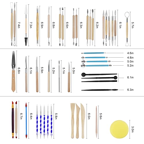 Yagugu Pottery Clay Tools for Adults Sculpting, 45Pcs Basic Wood Ceramics Carving Polymer Clay Tool Supplies kit Supplies for Artists Modeling Shaping Building for Art&Craft Gifts - color: 45PCS