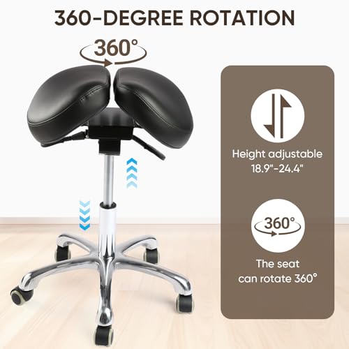 Ergonomic Saddle Stool,Split Saddle Chair, Adjustable Height Rolling Chair, 360° Swivel for Massage, Spa, Tattoo, Office - color: Saddle Stool